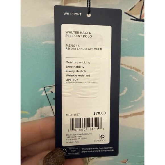 NWT Walter Hagen Performance 11 Novelty Golf Polo Mens S Small Resort $70 - Picture 4 of 9